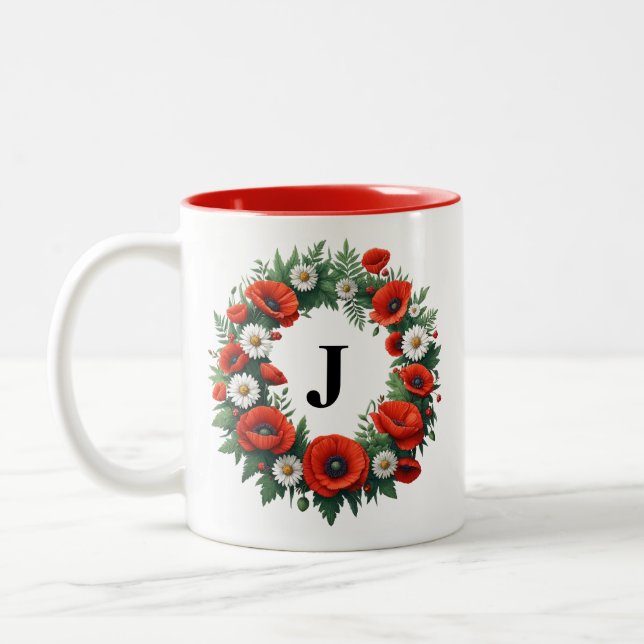 Blommigt Monogram - Personlig Två-Tonad Mugg (Vänster)