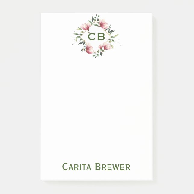 Blommigt Monogram post-it-anteckningar Post-it Block (Framsida)