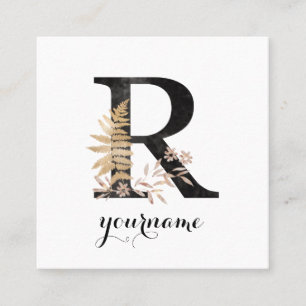 Blommigt Monogram R Black Guld Flora Fyrkantigt Visitkort