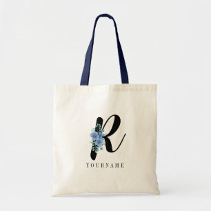 Blommigt Monogram R Blue Flower Burst Tygkasse