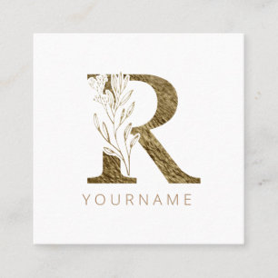 Blommigt Monogram R Elegant Guld Foliage Fyrkantigt Visitkort