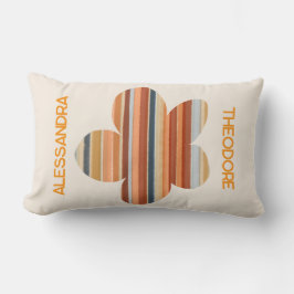 Blommigt monogram retro rand 70s boho orange kräm lumbarkudde