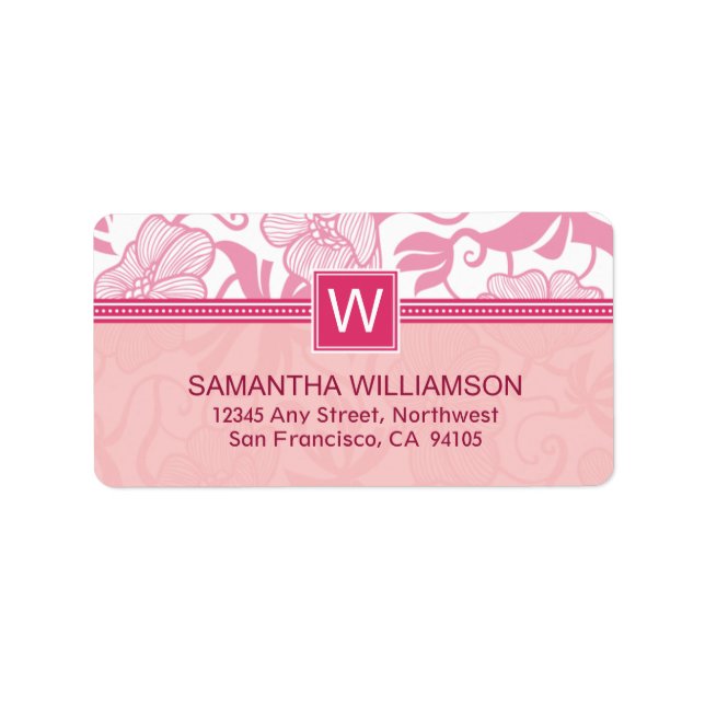 Blommigt Monogram-Returetiketter (rosa) Adressetikett (Framsidan)