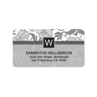Blommigt Monogram-Returetiketter (svart) Adressetikett