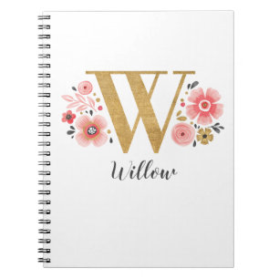 Blommigt Monogram Rosa Guld Brev W Anteckningsbok