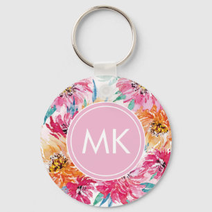 Blommigt Monogram Rosa Nyckelring