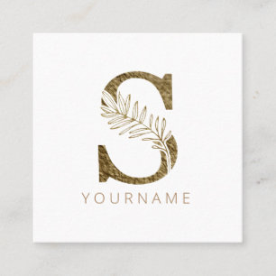 Blommigt Monogram S Elegant Guld Foliage Fyrkantigt Visitkort