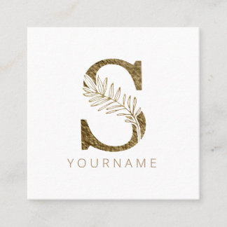Blommigt Monogram S Elegant Guld Foliage Fyrkantigt Visitkort