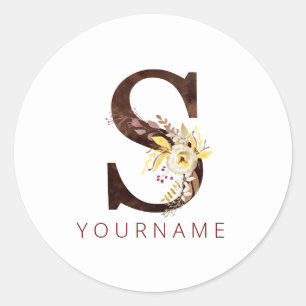 Blommigt Monogram S Rik - höstblomma Runt Klistermärke