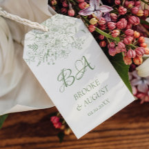 Blommigt Monogram Sage Grönt Bröllop