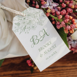 Blommigt Monogram Sage Grönt Bröllop Presentetikett