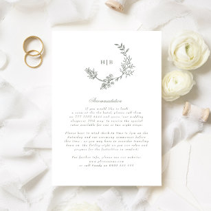 Blommigt Monogram Sage Grönt Utandning Bröllop Tilläggskort