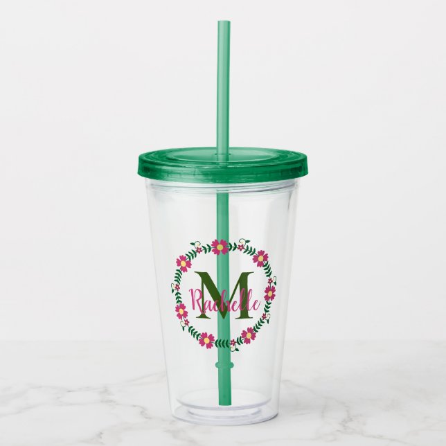 Blommigt Monogram Take Away Mugg (Framsida)