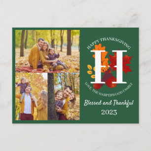 Blommigt Monogram Thanksgiving Family Fotokollage Helg Vykort