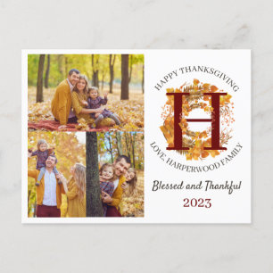 Blommigt Monogram Thanksgiving Family Fotokollage Helg Vykort