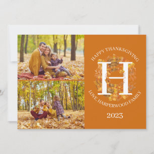 Blommigt Monogram Thanksgiving Family Fotokollage Julkort