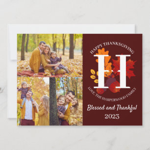 Blommigt Monogram Thanksgiving Family Fotokollage Julkort