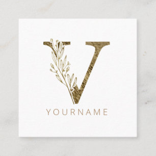 Blommigt Monogram V Elegant Guld Foliage Fyrkantigt Visitkort