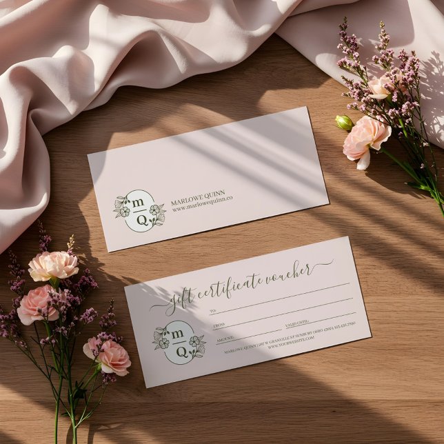 Blommigt Monogram Vapensköld Logotyp Brand Gift Ce (Floral Monogram Crest Logo Brand Gift Certificate)