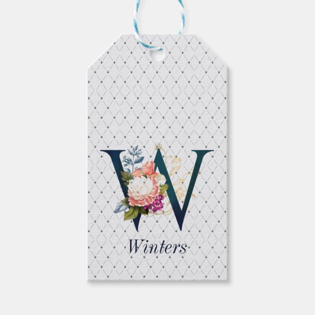 Blommigt Monogram W Presentetikett (Framsidan)