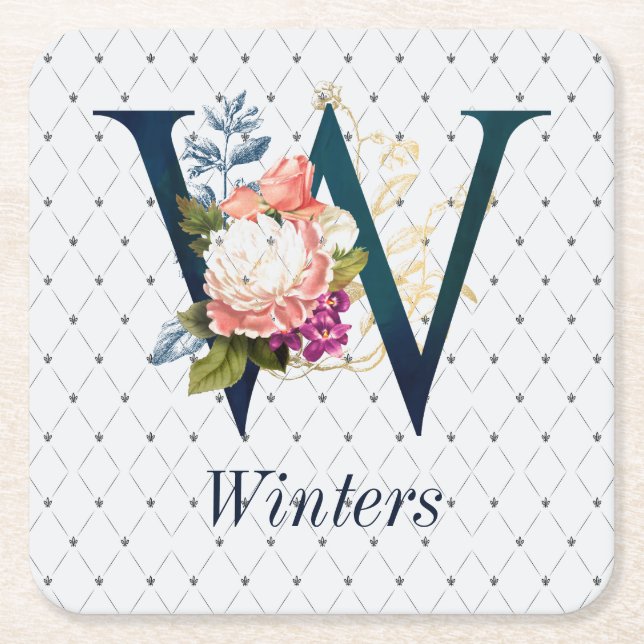 Blommigt Monogram W Underlägg Papper Kvadrat (Framsidan)