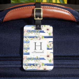 Blommigt Monogram Watercolor Personlig Rand Bagagebricka