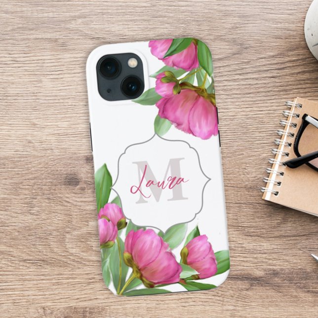 Blommigt Monogram Watercolor Rosa Modern Fodral-Ma (Skapare uppladdad)