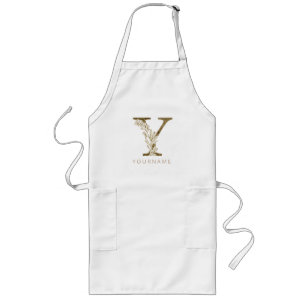 Blommigt Monogram Y Elegant Guld Foliage Långt Förkläde