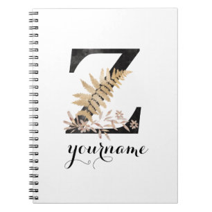 Blommigt Monogram Z Black Guld Flora Anteckningsbok