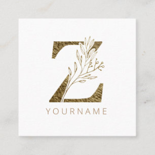 Blommigt Monogram Z Elegant Guld Foliage Fyrkantigt Visitkort