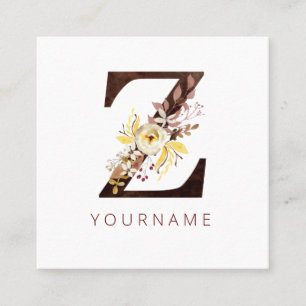 Blommigt Monogram Z Rik Höstlök Fyrkantigt Visitkort
