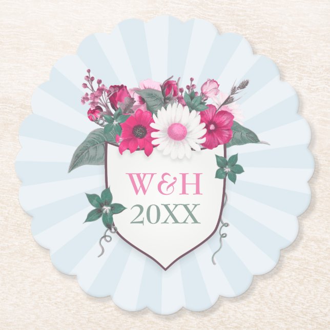 Blommigt monogramsköld underlägg papper (Framsida)