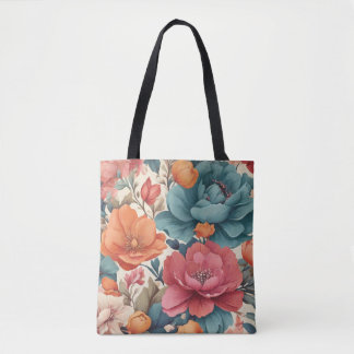 Blommigt mönster muterade vibrant färg Tote Bag Tygkasse