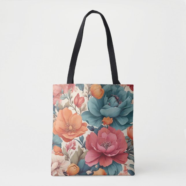 Blommigt mönster muterade vibrant färg Tote Bag Tygkasse (Framsida)