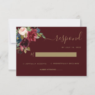 Blommigt Moody Ruby Red Jewel Tone Bröllop OSA Kort