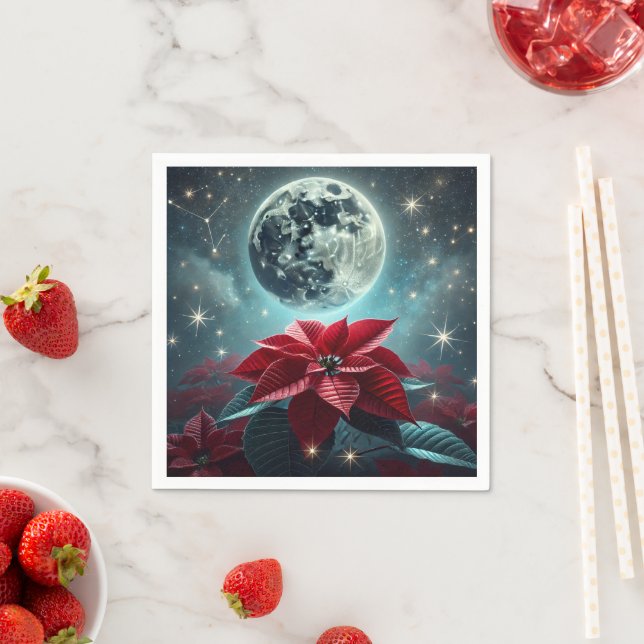 Blommigt Moonlight Poinsettia Festive Decoupage Pappersservett (Insitu)