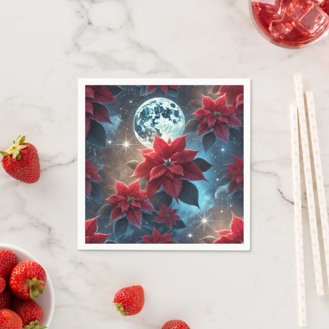 Blommigt Moonlight Poinsettia Mönster Decoupage Pappersservett (Insitu)