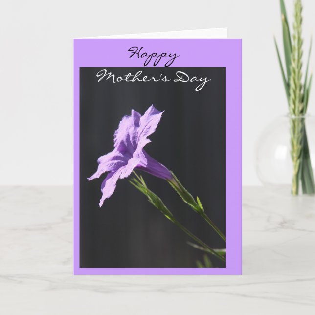 Blommigt Mor Card, Vivid Lila Bloom på Black Kort (Framsida)