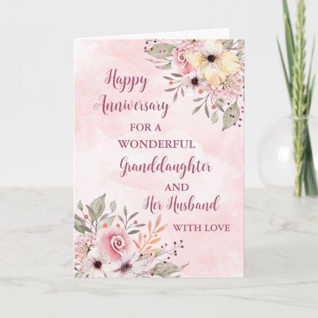 Blommigt Mordotter och hennes Make-årsdag Kort (Framsida)