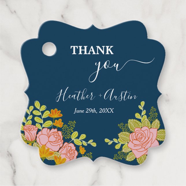 Blommigt Mörk Blåblå Bröllop-botanik Gåvor Etiketter (Framsida)