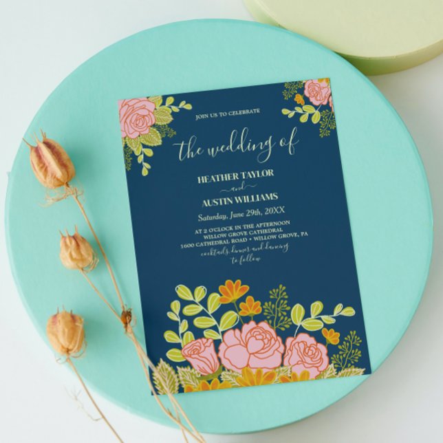 Blommigt Mörk Blåblå Bröllop-botanik Inbjudningar (Skapare uppladdad)