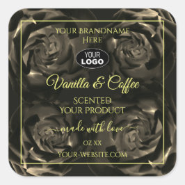 Blommigt Mörk Brunt Ro-produktetiketter med Logoty Fyrkantigt Klistermärke