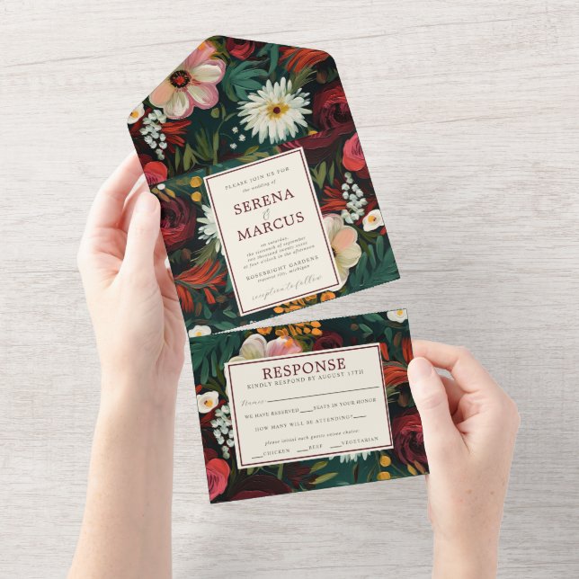 Blommigt Mörk Burgundy Grönt Teal Bröllop (Avrivbar del)