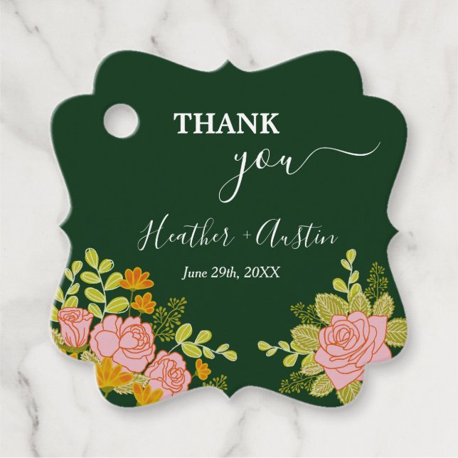 Blommigt Mörk grönt Bröllop Botanic Gåvor Etiketter (Framsida)