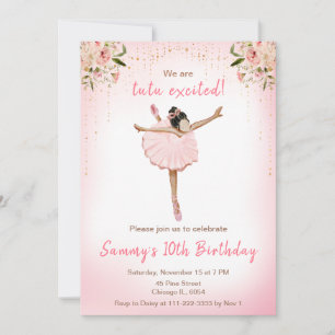 Blommigt Mörk Hud Ballerina Birthday Inbjudningar