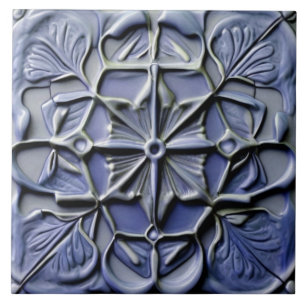 Blommigt Mörk Indigo Blue Faux Relief Flower Kor Kakelplatta
