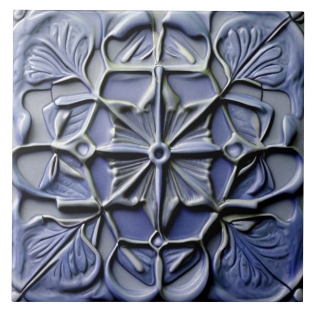 Blommigt Mörk Indigo Blue Faux Relief Flower Kor Kakelplatta (Framsidan)