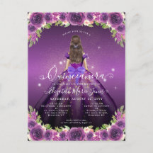 Blommigt Mörk Lila Guld Glam Princess Quinceanera