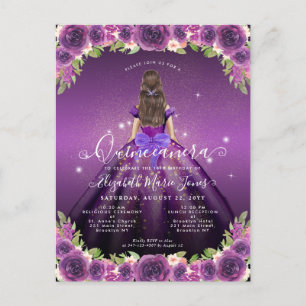 Blommigt Mörk Lila Guld Glam Princess Quinceanera Vykort