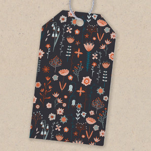 Blommigt Mörk Modern Mönster Presentetikett